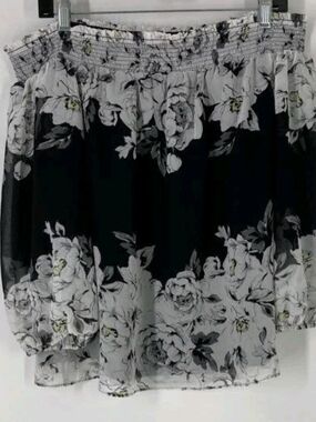 White House Black Market Black Floral 3/4 Sleeve Pullover Blouse Top Sz S NWT